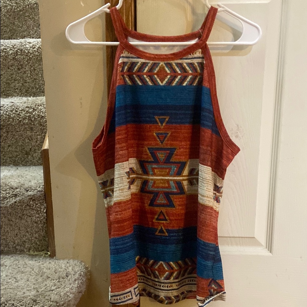 Vibrant Red and Blue Graphic Tank Top